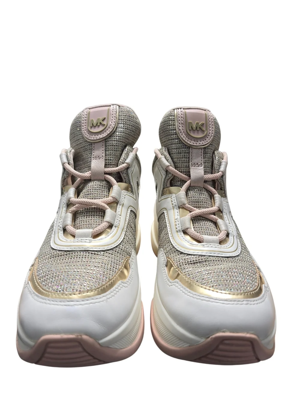 Michael Kors Olympia Women Glitter Chain-Mesh Pink and Gold Platform Sneakers 7